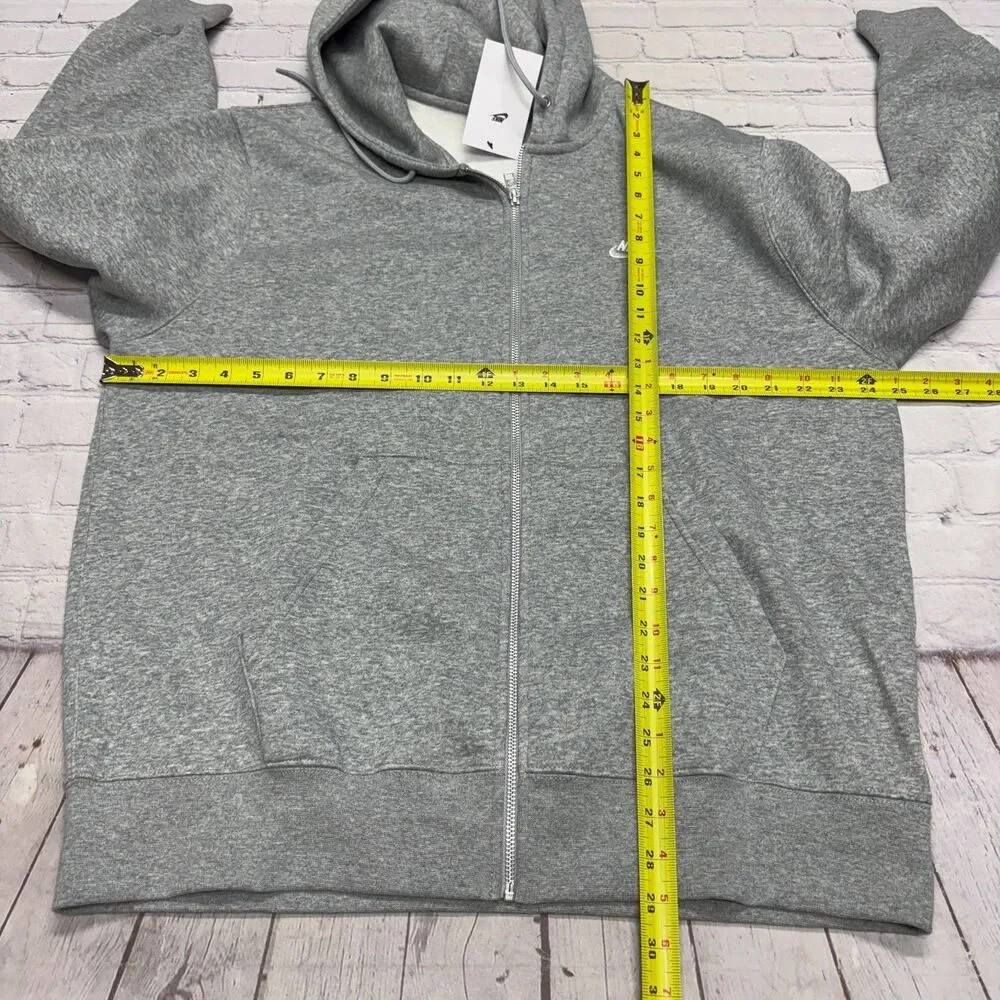 NWT Nike Men Club Fleece Full Zip Hoodie Size XL X-Large Gray C130 -16